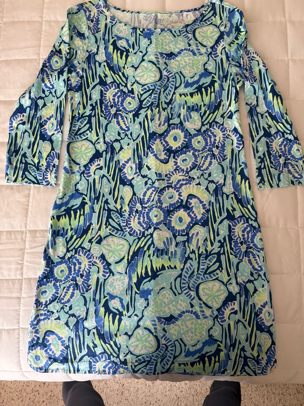 Lilly Pulitzer Blue & Lime Floral Asymmetrical Shift Dress